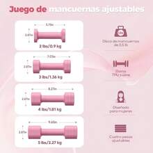 Mancuernas Ajustables para Mujer, 4 in 1 Set de Mancuernas, 2.5kg*2 Juego de Aancuernas de Peso Libre, Cada Una de 2 kg, 3 kg, 4 kg, 5 kg, con de Goma de ABS y Guantes para Ejercicio en Casa - rosa - Ver 8
