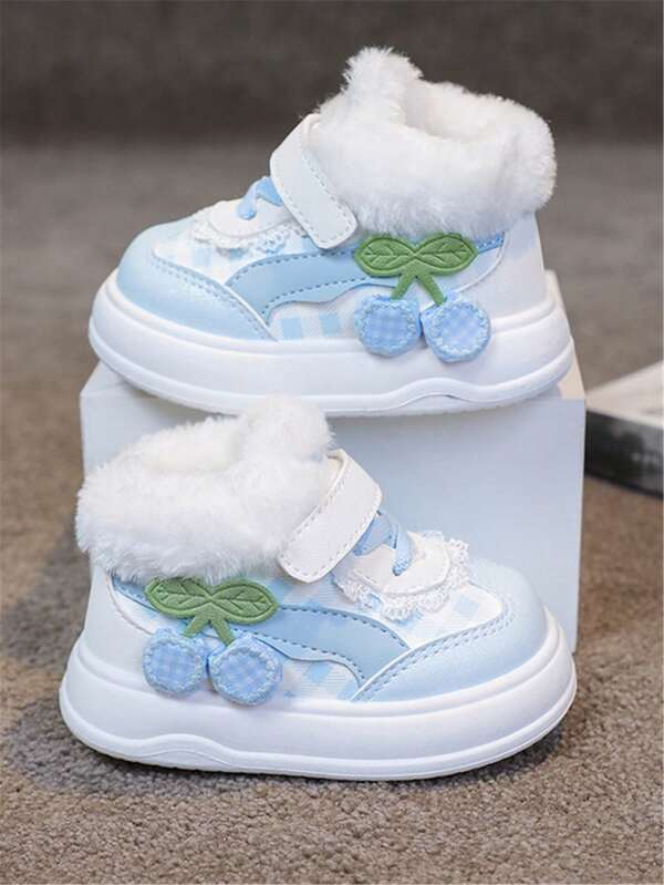 1 pereche de pantofi sport pentru bebeluși, cu talpă înaltă, cald, din pluș, confortabili, cu fund moale, cu cârlig și buclă, pentru copii și fete, drăguți, anti-alunecare, casual, pentru exterior, potriviți pentru toamnă/iarnă