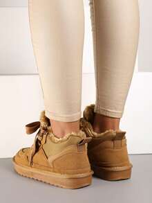 Tênis estilo bota de neve Vices com cadarço largo e isolamento - Camelo - Ver 4