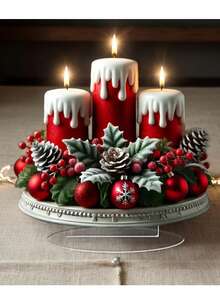 1pc Acrylic 2D Flat Christmas Candle Decor, Elegant Style Multipurpose Tabletop Craft For Home, Office, Bedroom, Cafe - Ideal Holiday Atmosphere Gift