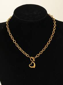 1 pieza de collar de acero inoxidable, hebilla en forma de corazón hueco, elegante y de moda, adecuado para mujeres, resistente al desgaste y lavable, apropiado para el trabajo y reuniones, disponible en todas las estaciones, regalo perfecto