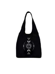 1 个银色帆布单肩包，饰有日月星辰图案；1 个黑色印花单肩手提包；1 个黑色小收纳袋。是情人节礼物、伴娘礼物、化妆包或旅行收纳包的理想之选。非常适合购物、旅行和度假。也是送给家人和朋友的绝佳礼物——生日、感恩节或圣诞节。 - 黑色 - 查看 8