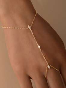 EleRunis 1pc 925 Sterling Silver Exquisite Devil's Eye Ring Bracelet Set, Women's Delicate Cubic Zirconia Bracelet And Ring Chain, Body Jewelry, Suitable For Daily Wear, Wedding, Party, Engagement, Anniversary, Valentine's Day - Gold - View 3