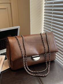 Fashionable New Women's One Shoulder Envelope Bag, Minimalist Retro Style Solid Color PU Leather With Metal Decor, Elegant Quality Versatile Bag Suitable For Travel, Shopping, Commuting