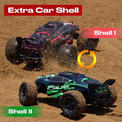 1:8 Skala Schnelle RC Autos mit einem anderen Auto Shell, 45KM / H High Speed Off-Road Fernbedienung Lkw, 2.4GHz All Terrain RC Auto mit LED-Lichtern, 2 wiederaufladbare 2600mAh Batterien, Großes Rad professionelles Rennwagen, Geburtstag Weihnachten Ostergeschenke