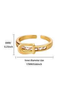1 pieza Anillo de cinturón con circonita cúbica de moda para mujer, color dorado, acero inoxidable, anillo geométrico ajustable para boda, fiesta y regalo de joyería