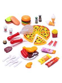 Realistic Pizza & Burger Playset, Children's Food Role Play Toys (Interactive Kitchen Game + Food Recognition & Intelligence + Hands-On Play + Holiday Gift), Includes Detachable Pizza, Multi-Layer Burger, Ice Cream, Coffee And Other Realistic Food Items For Kids To Role Play In The Kitchen - Multicolor - View 9