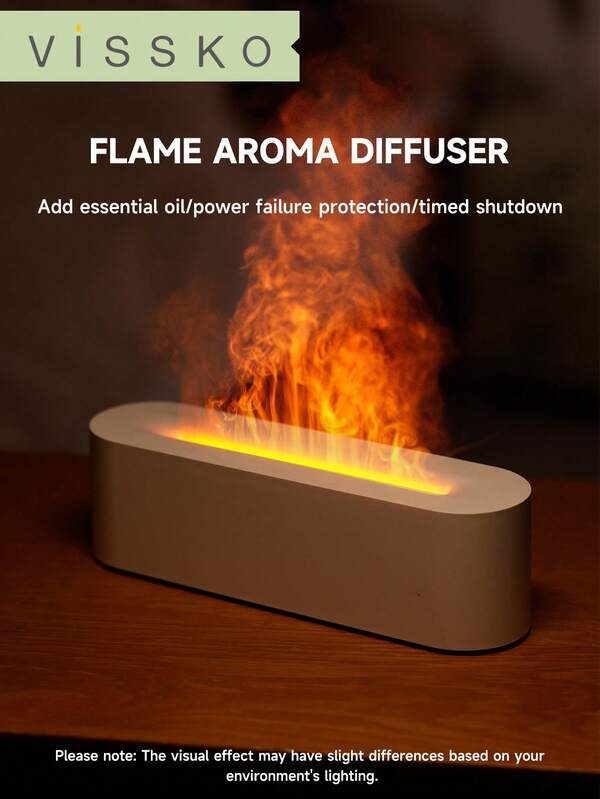 ViSSKO 1pc USB Powered Ultrasonic Aromatherapy Essential Oil Diffuser Machine With 7-Color Flame, 3 Timing Modes, Smart Chip For Auto Shut Off And Suitable For Indoor Humidifying