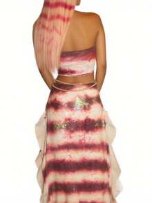 Women Halloween Shark Tale Lola Costume Skirt Set Y2k Side Split Ruffle Maxi Skirt Set Strapless Fish Cosplay Outfit - Multicolor - View 5