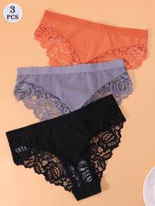3 buc/set lenjerie intimă sexy pentru femei, chiloți din dantelă moale, talie joasă, lenjerie intimă
