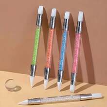 Nail Art Pen, Dual-Ended Silicone Pen For Nail Design, Hollow Carving, Gradient Application, Dotting, Rhinestone Adhesion - Nail Art Tool - 白色 - 查看 2