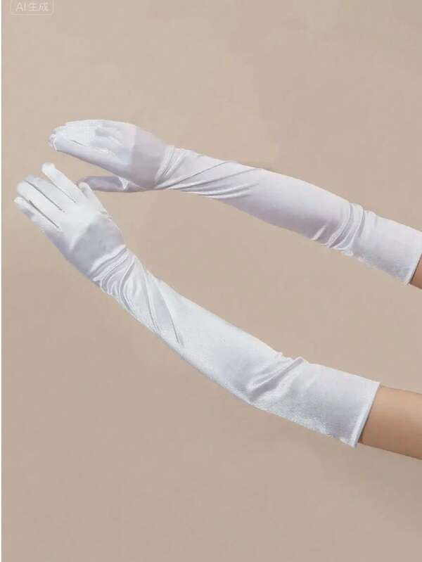 1 Pair White Satin Long Gloves For Women, Sexy Gloves Suitable For Evening Gowns, Weddings, Parties, Bridal Accessories