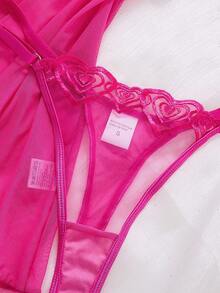 2PCS Women's Rose Red Love Embroidered Sexy Short Sleep Skirt, Translucent Sexy Cute Single Layer Strap Underwear And Love Thong, Cute Gift For Valentine's Day Christmas Carnival Night