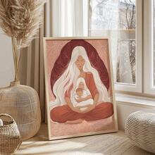 祖先疗愈 - 精美艺术版画，祖母，母亲，孩子，婴儿，世代相传，助产士，礼品插画海报，墙面装饰，灵性分娩，无框 - 彩色 - 查看 8