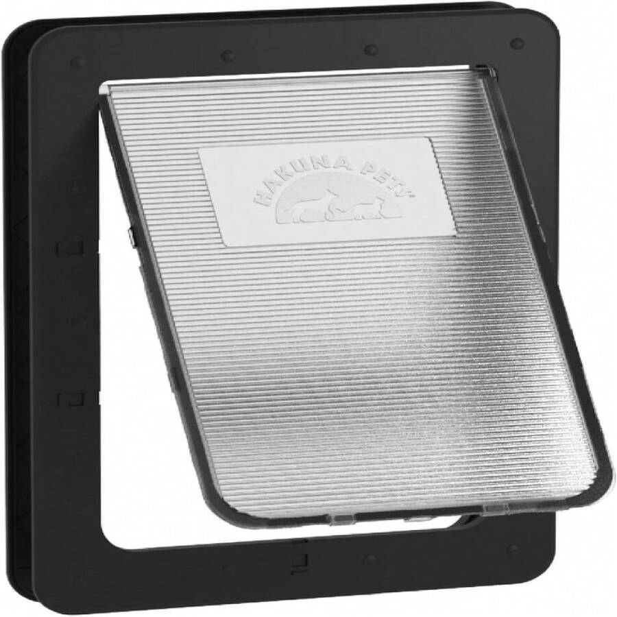 Hakuna Pets Super Tough Pet, Cat And Dog Door With 2-Way Locking Panel For Screens, Doors, Walls And Glass Up To 2.17" Thick, Large, Black,21789995