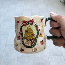 Ceramic Mug With Handle - Funny Christmas Coffee Cup, Gingerbread, Snowman, Candy Cane, Tree, Heart & Snowflake Patterns - Dishwasher - Red, Green, Golden, White - Ideal Christmas, Birthday, Valentine's Gift - Hand-Painted Look - Reusable Holiday Cup For Coffee, Tea, Hot Chocolate - Perfect For Home, Office, Or Party Decorations - Festive Design - Multicolor - View 8