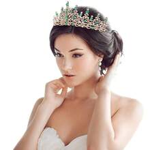 Silver Wedding Crystal Tiaras And Crowns For Women, Bride Royal Queen Headband Princess Quinceanera Headpieces For Birthday Prom Pageant Party - màu xanh lá - Xem 4