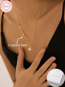 1pc 925 Sterling Silver Personalised Pendant Necklace, Tassel Pearl Necklace, Customised English Name Necklace. The Perfect Gift For Her, Ideal For Girlfriends, Boyfriends, Parents And Loved Ones. An Excellent Choice For Anniversaries, Birthday Celebrations, Graduation Ceremonies And Prom Parties. Minimalist And Unisex Style, Exuding Effortless Charm.