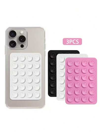 3pcs Silicone Suction Cup Square Single-Sided Silicone Suction Cup Multi-Functional Mobile Phone Faux Leather Case Silicone Mobile Phone Suction Cup Holder,Gifts For Women,Christmas Gifts,Gift Ideas For Women