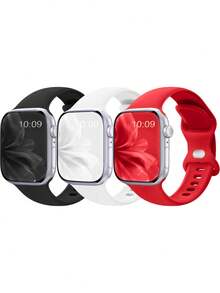 3 件/套时尚硅胶 Apple Watch 表带，男女皆宜，Apple Watch 表带兼容 38/40/41/42/44/45/46/49 毫米 Apple Watch 系列 Ultra/SE/10/9/8/7/6/5/4/3/2/1（黑色/白色/红色） - 彩色 - 查看 11