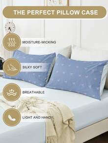 1/2 piezas Fundas de almohada impresas sin relleno, fundas de almohada de tela suave, suaves y transpirables, amigables con la piel y cómodas, textil para el hogar acogedor, adecuado para ropa de cama del hogar y ropa de cama de dormitorio escolar, funda de cojín de sofá, patrón de lazo de fondo azul, decoración de otoño, decoración de habitación, 45*45, Oeko-Tex