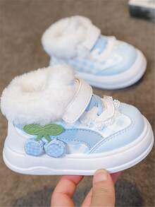1 pereche de pantofi sport pentru bebeluși, cu talpă înaltă, cald, din pluș, confortabili, cu fund moale, cu cârlig și buclă, pentru copii și fete, drăguți, anti-alunecare, casual, pentru exterior, potriviți pentru toamnă/iarnă