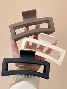 4pcs Glossy Solid Color & Leopard Print Extra Large Square Hair Claw Clips, Creaseless Ponytail Holder, High-End Hollow Shark Design, Suitable For Outdoor, Party, Holiday, Birthday, Ideal Gift Winter Hair Accessories Elegant Hair Clutch