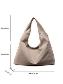 Lightweight Large Capacity Nylon Shoulder Bag. Two Side Pockets For Easy Storage. Minimalist Style, Suitable For Daily Use In Summer, Can Be Used As A Commuter Bag Or For Casual Travel. - Khaki - View 5