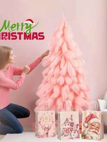 8pcs Christmas Gift Bags, Bulk Pink Paper Bags With Handle Birthday Bags, Paper Present Bag For Party Birthday Wrapping Xmas Holiday Presents, Room Decor, Home Decor, Offices Decor, Theme Party Decor, Christmas Decor, Christmas Gift Bags Christmas Decorations Winter