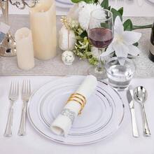 700 Pieces Gold Dinnerware Set - Guests Disposable Dinnerware Set Party, Wedding, Include: 200 Plates With Gold Trim, Cups, Napkins, Plastic Silverware Sets - 50 位嘉賓 + 銀牌 - 查看 8