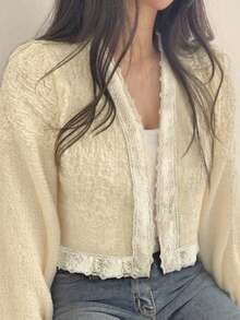 2026春秋女式长袖针织开衫 - 杏色 - 查看 1