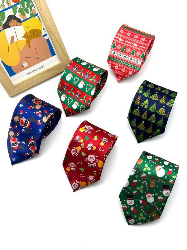 1 szt. męski krawat świąteczny z motywem renifera, Świętego Mikołaja, choinki, płatka śniegu, dekoracja na imprezę