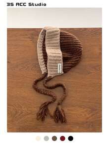 1pc Color Block Braided Knitted Knit Hat, Versatile Oversize Beanie, Warm Earflap Ski Cap, Suitable For Women & Men In Autumn/Winter - Multicolor - View 12