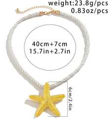 Collar con Dije de Estrella de Mar Dorada, Colgante Estilo Marino para Mujer, Accesorio de Playa, Verano y Regalo de Moda, Cordón Náutico Blanco con Extensión Ajustable - 1 - Ver 7