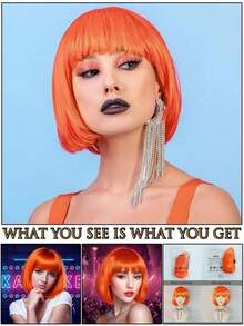 Fashionable Women's Bobbed Wig With Short Bangs, Multicolor Anime Cosplay Wigs For Party, Available In Pink, Green, Black, Gold, Red, Brown, Blue, White, Purple, Orange, Yellow, Rainbow And Other Vibrant Colors, Suitable For Holidays, Anime Conventions, Celebrations, Daily Wear, Also Makes A Great Birthday Gift. Retro 80s Punk Rock Style Wigs Also Available. - DW6106-màu tím - Xem 9