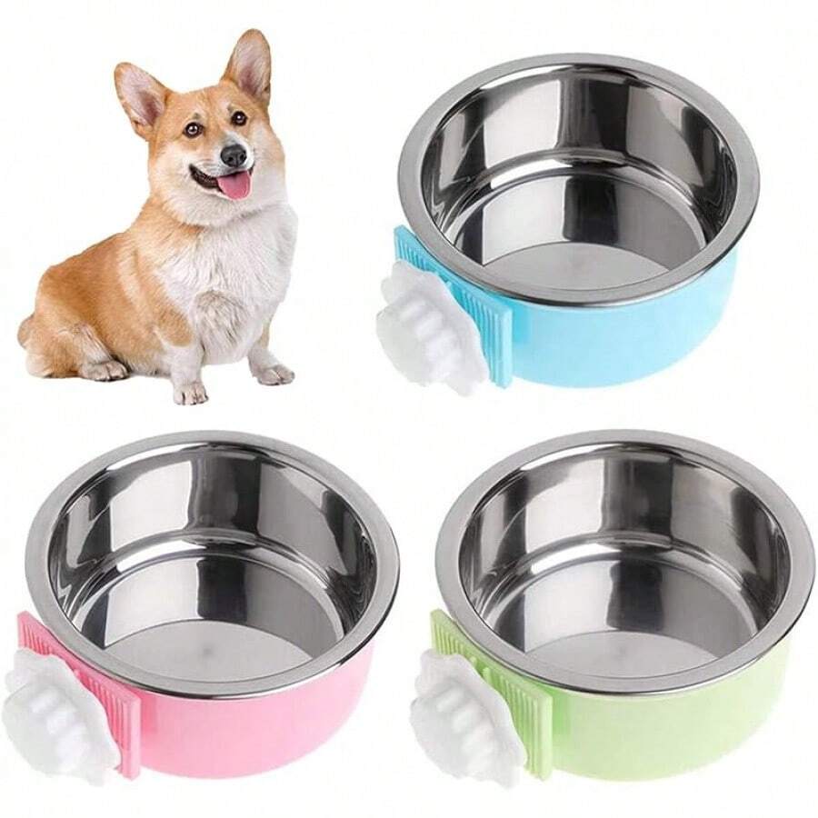 Kathson 2PCS Stainless Steel Dog Bowls Set Removable No Tip Puppy Food And Water Feeder Bowl Basic Metal Small Dog Bowls For Dogs Cats Rabbit Guinea Pigs Ferret FUOT - 尺寸:L(藍色,綠色,粉紅色) - 查看 1
