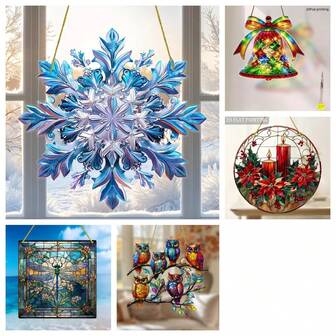 2D 平面，1 件艺术文艺复兴风格水晶雪花太阳捕手 - 可水洗悬挂装饰，圣诞节和冬季装饰，户外花园、农舍、卧室和客厅壁画美学，无需电力