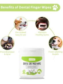 GJYC PET 宠物牙齿清洁湿巾，适用于狗和猫，20 片装 - 兽医推荐用于去除口臭、牙菌斑和牙垢，狗手指牙刷湿巾，用于刷牙、去除污渍和牙龈护理，适用于小动物 - 彩色 - 查看 3