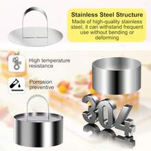 Liuliushun Juego de 6 Anillos de Postre y alianzas de Acero Inoxidable para Tartas para Hornear para Tartas diámetro de 7 5 cm Altura de 4 cm con Elevador + 1 espátula para Tartas - como en la foto - Ver 3
