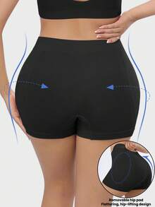 1pc Apricot Women's Seamless Comfortable Soft Shaping Hipster Panties With Removable Butt Pads, Adjustable For Curve Shaping - Black - View 4