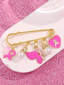 1pc Creative White Pearl Pink Bow Enamel Alloy Brooch, Pink Bow Heart Ribbon Pendant Pin - Multicolor - View 9