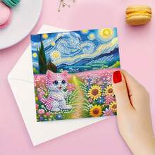6pcs/Set DIY Cute Cat, Rabbit, Wolf And Flower Pattern Diamond Painting DIY Mosaic Asymmetrical Diamond Crystal Greeting Card Kit - Express Unspeakable Love And Affection, Write Romantic Messages - Multicolor - View 9