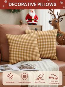 1/2/4 buc. Fețe de pernă, Fețe de pernă moi, Față de pernă din in, Lenjerie de pat, Fețe de pernă cu model în carouri galbene, Doar fețe de pernă fără inserție, Închidere cu fermoar, Pentru canapea, canapea, Dormitor, Living, Decor de casă și diverse tipuri de camere, Moale și respirabil, Prietenos cu pielea și confortabil, Textile confortabile pentru casă, Potrivite pentru toate anotimpurile, Decor de Crăciun pentru casă, Nuntă, Decor de toamnă, 45*45, Decor de cameră, Cadou de Crăciun