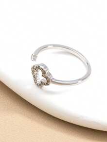 1pc Fashionable Hollow Rhinestone Clover Adjustable Ring For Women - Silver - View 5