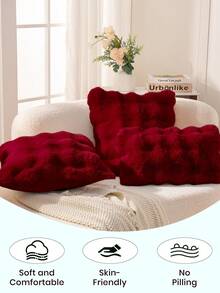 1 Peça Capa de Almofada Fofa e Sólida, Opções Multicoloridas, Superfície Felpuda, Fechamento com Zíper, Decorativa para Sofá e Cama, Enchimento Não Incluso, Serve para 30x50cm/40x40cm/45x45cm, Lavável em Máquina, Decoração de Outono, Decoração de Inverno, Decoração de Quarto - Vinho - Visão 4