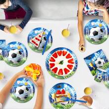 80/50/40/30/20/10pcs Kids Soccer Theme Party Supplies Set - Paper Plates, Cups, Napkins, Suitable For Birthday Parties, Festivals, Sports Fan Gatherings