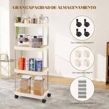 Carrito Organizador, Carrito Auxiliar de 4 Niveles, Organizador con Ruedas con 4 Cestas Colgantes, Organizador para Sala, Cocina, Oficina, Bao 4 Niveles - 4 Niveles - Ver 3