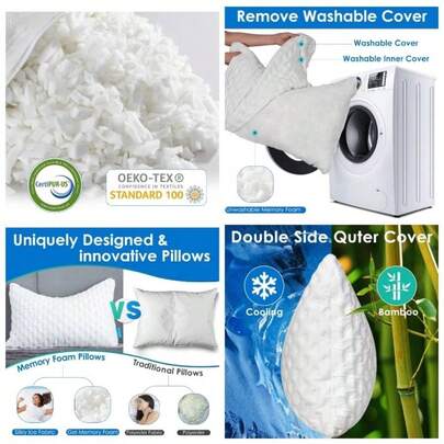 Cooling Side Sleeper Pillow Neck And Shoulder Pain Relief, Adjustable Shredded Foam Neck Pillows Sleeping, Cervical Support Bed Pillows, Size Bed Pill