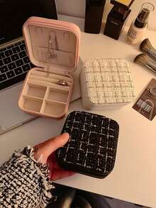 1pc Travel Jewelry Storage Box, Jewelry Storage Box, Jewelry Storage Box, Double Layer Zipper Closed Portable Multi Functional Storage Box, Rectangular Desktop Storage Box, Dustproof Jewelry Storage Box, Multi Functional Jewelry Storage Box, Dressing Table Jewelry Storage Box, Multi Compartment Travel Jewelry Display Box, Necklace Earring Bracelet Storage Box, Gift Storage Box, Minimalist Travel And Home Jewelry Box, Bedroom Storage Box