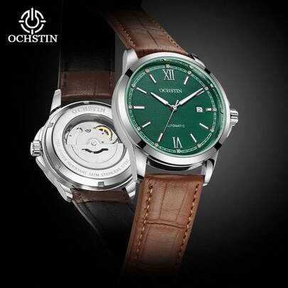 Austen Men's Automatic Mechanical Watch, Genuine Leather Strap, Men's Masterpiece, Craftsmanship Series, Calendar, Inlaid Diamonds, Exclusive Wristwatch